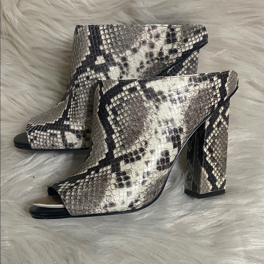 Aldo Snakeskin Block Heel Mules